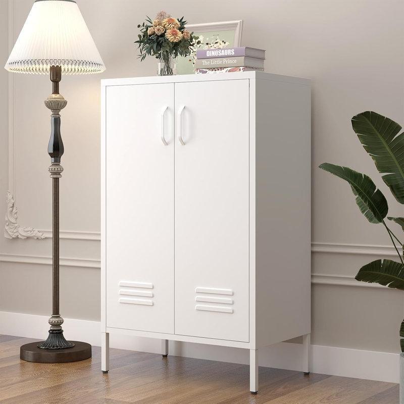 Beyaz Metal 2 Kapaklı Ayarlanabilir Raflı Havalandırmalı Ayakkabılık Dolap - 107x66x36 cm - 228894