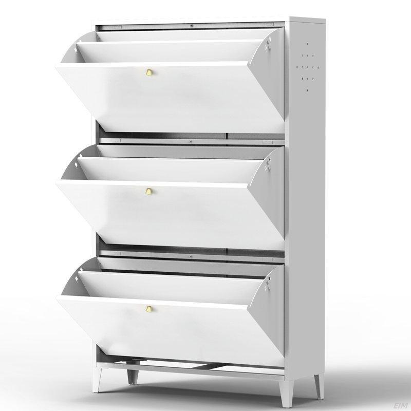 Beyaz Metal 3 Çekmeceli Düşer Kapaklı Ayakkabılık - 122x66x24 cm - 227061