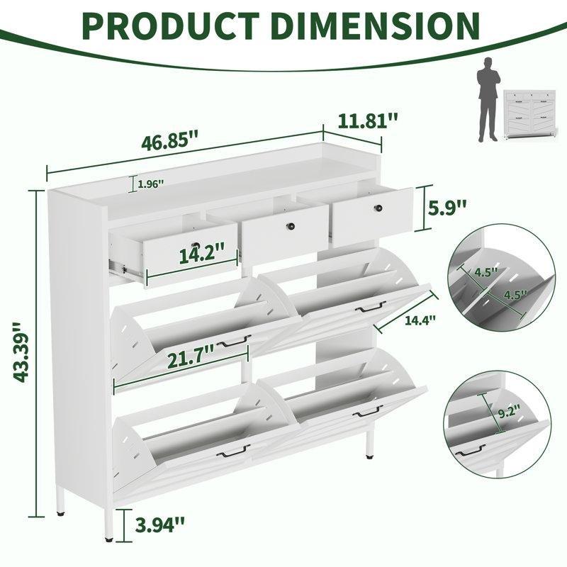 Beyaz Metal 4 Düşer Kapaklı 3 Çekmeceli Ayakkabılık - 81x30x111 cm - 227038