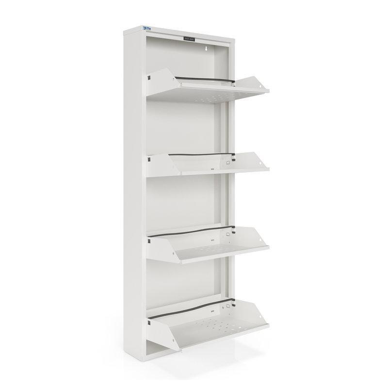Beyaz Metal 4 Kademeli Duvara Monte Düşer Kapaklı Ayakkabılık - 136x51x16 cm - 229618