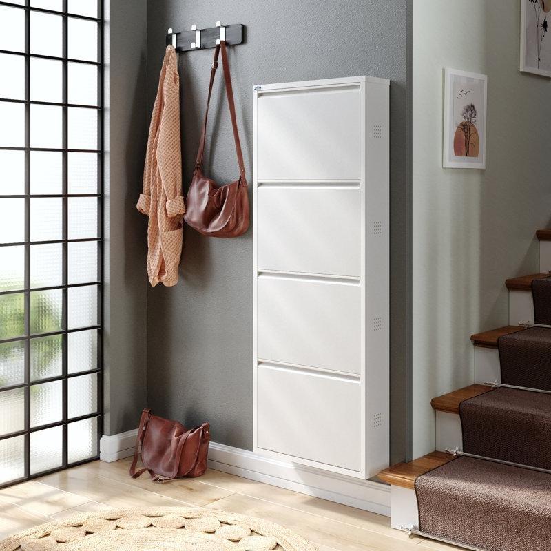 Beyaz Metal Antibakteriyel Düşer Kapaklı Duvara Monte Ayakkabılık - 136x50x15 cm - 230463