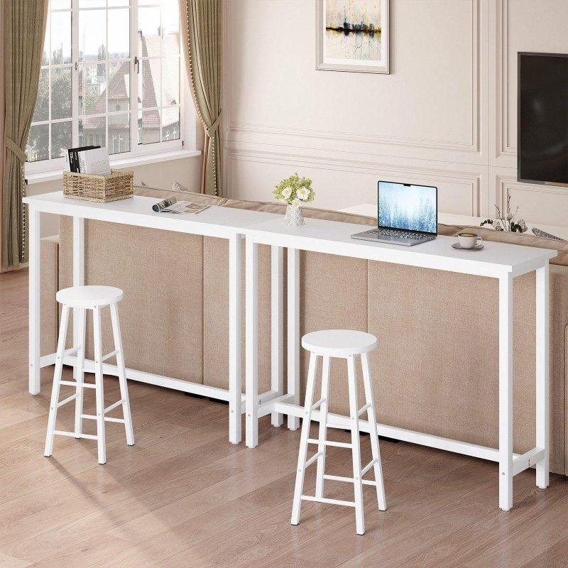 Beyaz Metal Ayaklı Raflı Bar Masası - 100x40x100 cm - 232409