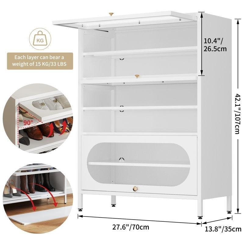 Beyaz Metal Düşer Kapaklı Temperli Camlı Ayakkabılık - 71 cm - 228349