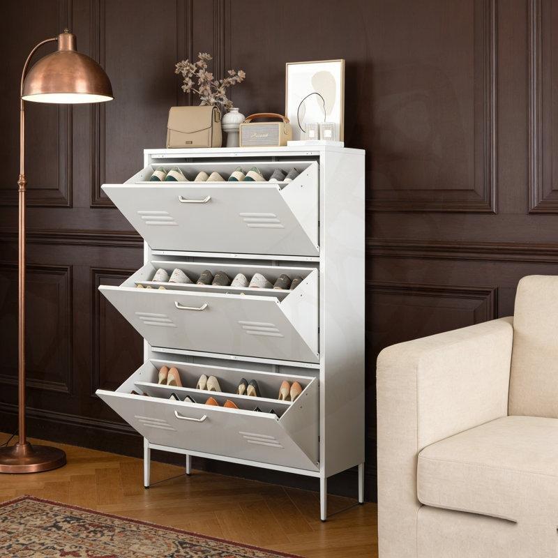 Beyaz Metal İskeletli 3 Düşer Kapaklı Ayakkabılık - 81x27x125 cm - 228928