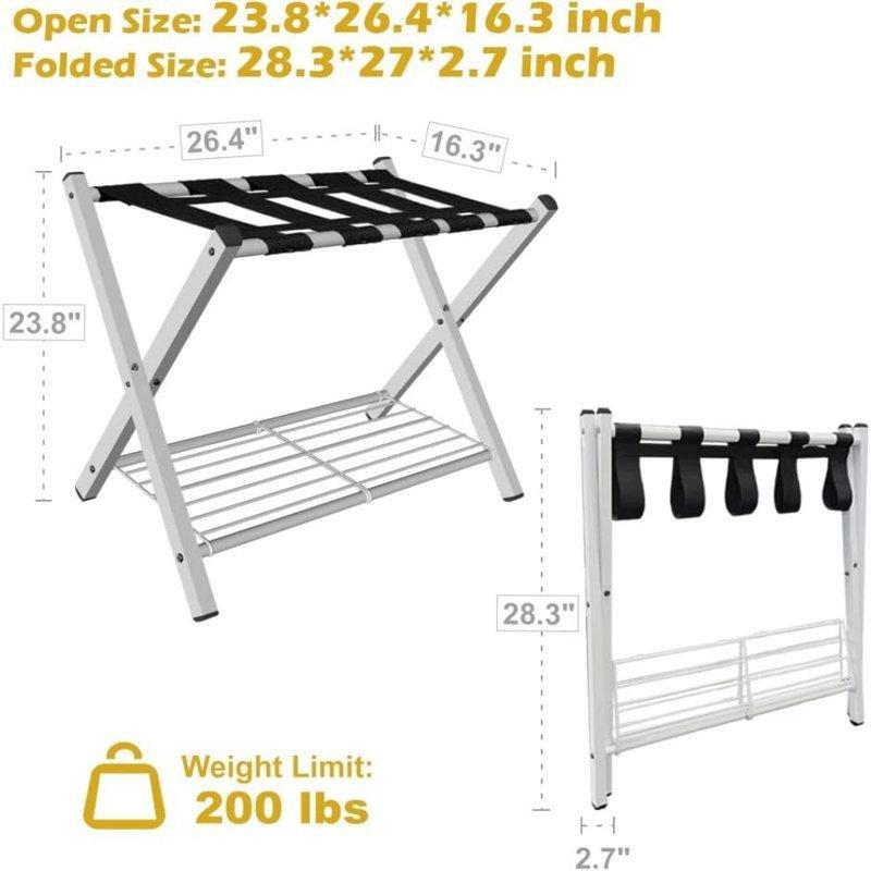 Beyaz Metal Katlanabilir Raflı Valiz Sehpası - 68x42 cm - 186807
