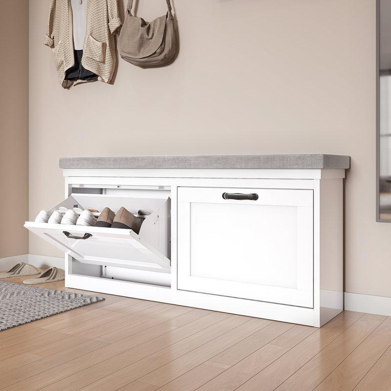 Beyaz Metal Puflu Düşer Kapaklı Ayakkabılık - 105 cm - 229255