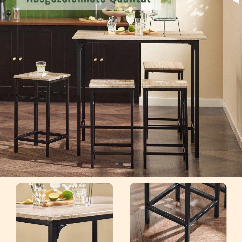 Beyaz Metal ve Doğal Ahşap MDF 4 Tabureli Bar Masası Seti - 100x60 cm - 232569