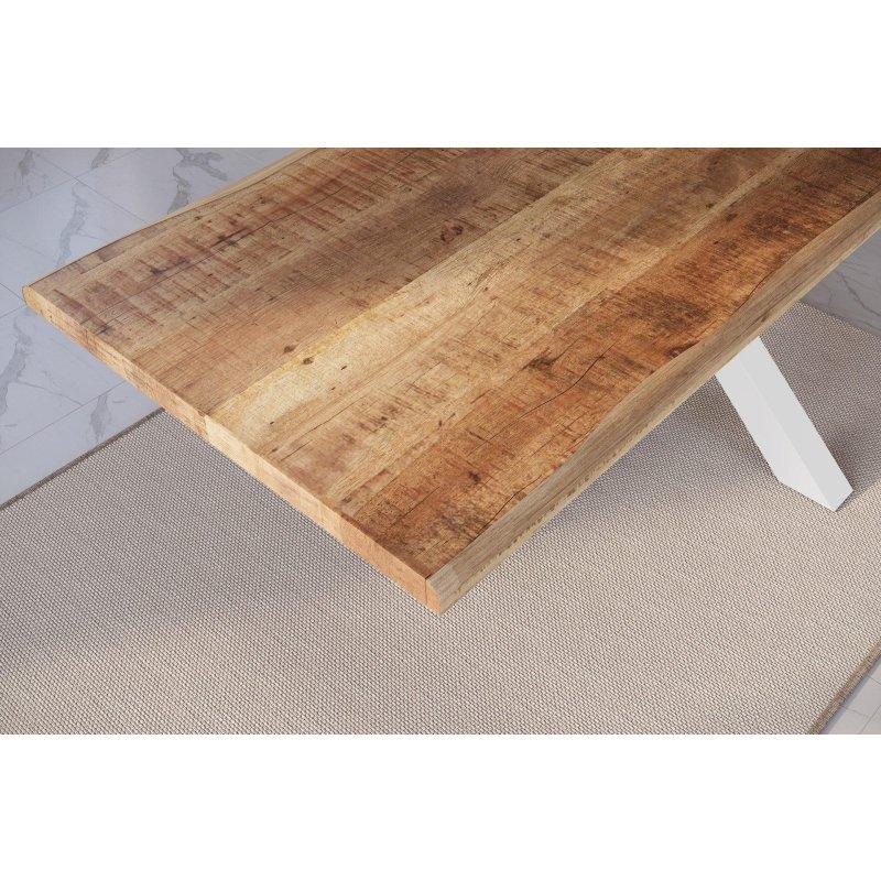 Beyaz Örümcek Ayaklı Masif Mango Ağacı Doğal Kenarlı Bohem Yemek Masası - 120x80 cm - 236206