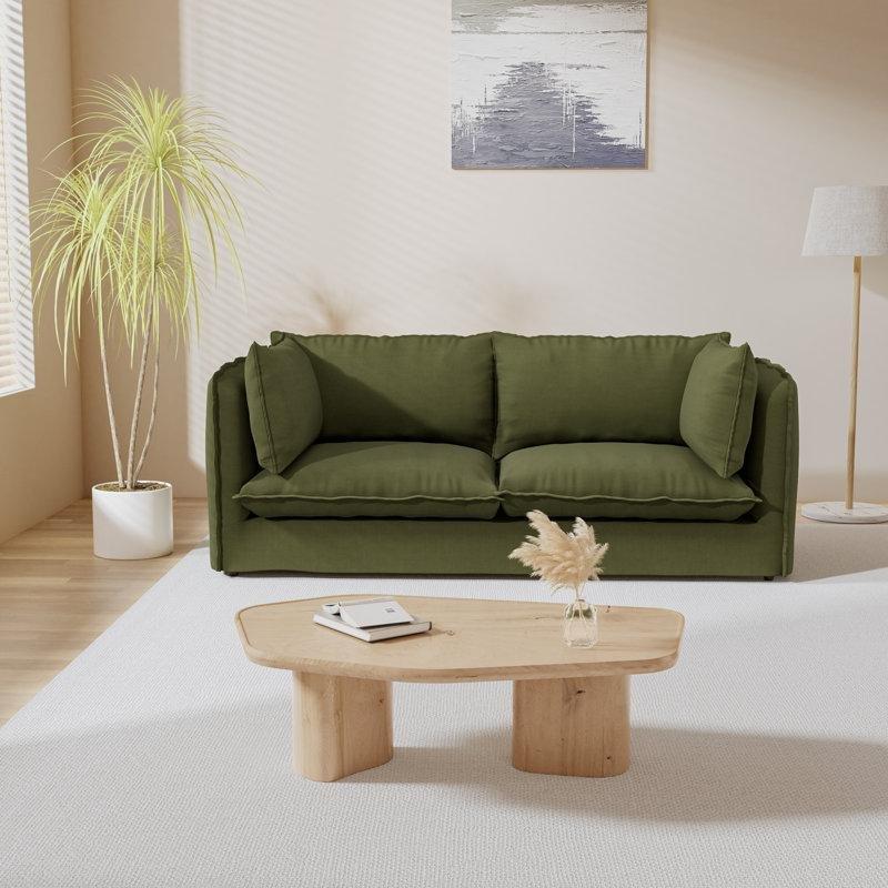 Beyaz Pamuk Kumaş Masif Ahşap İskeletli Kılıflı Kuş Tüyü Minderli Koltuk - 204 cm - 196008