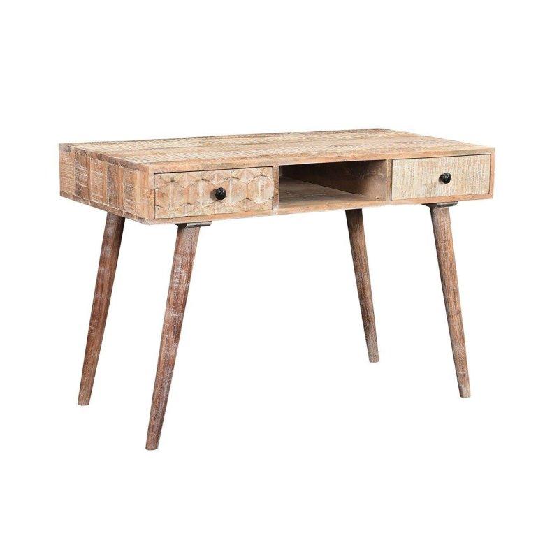 Beyaz Pigmentli Masif Akasya Ağacı 2 Çekmeceli Raflı Vintage Çalışma Masası - 115x56 cm - 235137