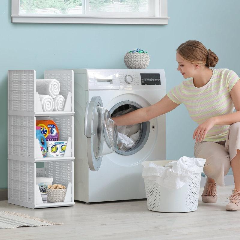 Beyaz Plastik İstiflenebilir Katlanabilir 3lü Dolap İçi Raf Düzenleyici - 183076