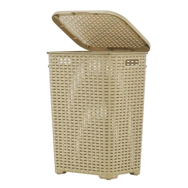 Beyaz Plastik Kapaklı Kulplu Dikdörtgen Çamaşır Sepeti - 64x45x34 cm - 187743
