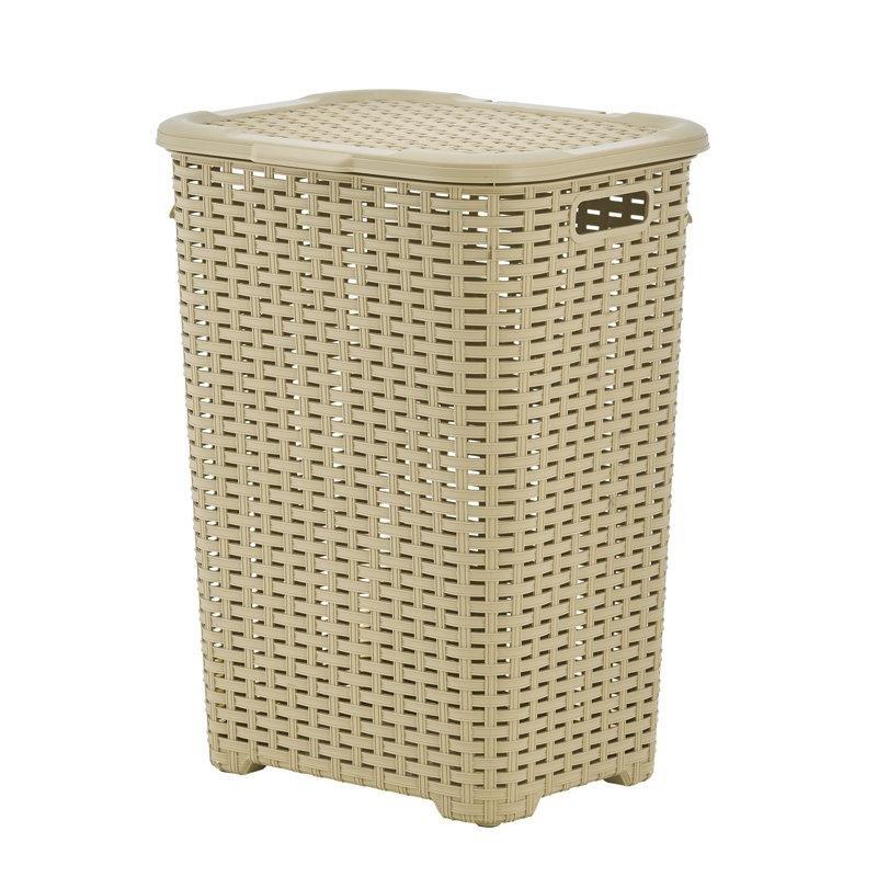 Beyaz Plastik Kapaklı Kulplu Dikdörtgen Çamaşır Sepeti - 64x45x34 cm - 187743
