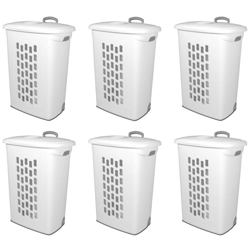 Beyaz Plastik Tekerlekli ve Çekme Kulplu 6lı Set Çamaşır Sepeti - 187878