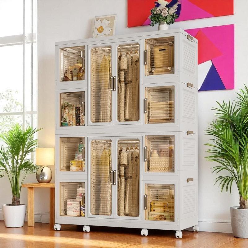 Beyaz Polipropilen Mıknatıslı Kapaklı Katlanır Modüler Portatif Gardırop - 112x46x153 cm - 182986