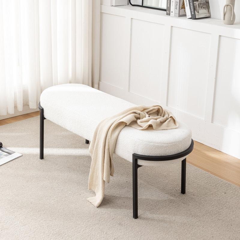 Beyaz Polyester Bukle Kumaş Metal Ayaklı İki Kişilik Bench - 120 cm - 164644