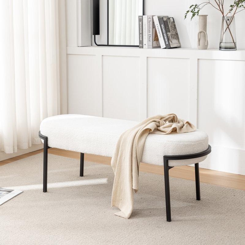 Beyaz Polyester Bukle Kumaş Metal Ayaklı İki Kişilik Bench - 120 cm - 164644 Beyaz Polyester Bukle Kumaş Metal Ayaklı İki Kişilik Bench - 120 cm - 164644