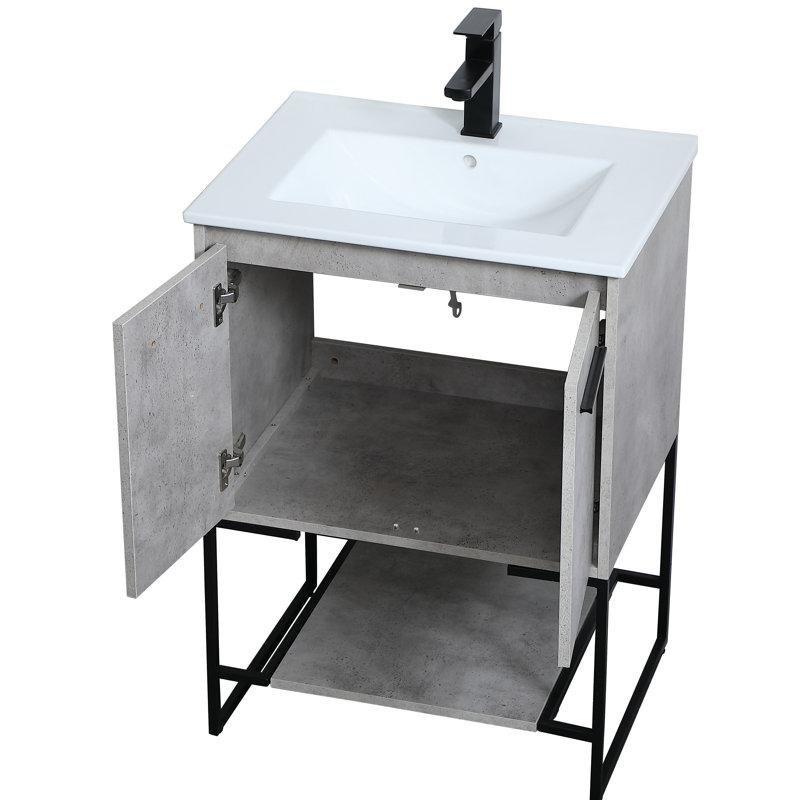 Beyaz Porselen Entegre Lavabolu Çelik Çerçeveli Ahşap Ayaklı Banyo Dolabı - 61 cm - 201010