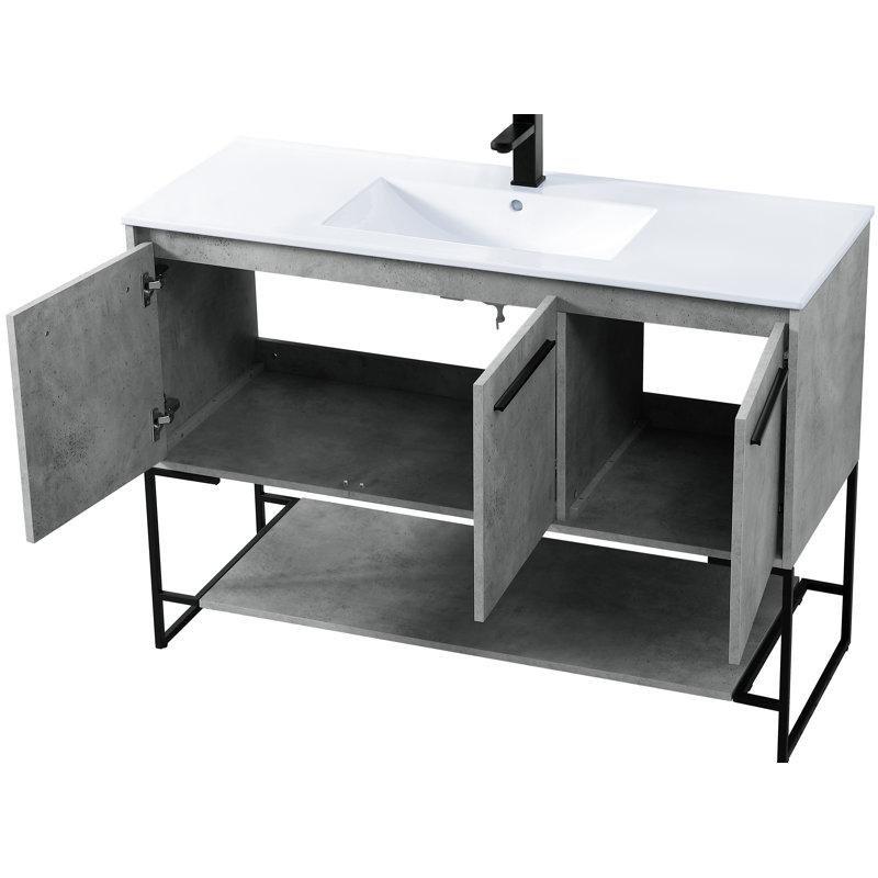 Beyaz Porselen Tezgahlı Endüstriyel Ahşap Çift Kapaklı Raflı Banyo Lavabo Dolabı - 122 cm - 199935