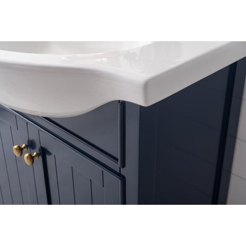 Beyaz Porselen Tezgahlı Huş Ağacı Ayaklı Banyo Lavabo Dolabı - 76 cm - 200311