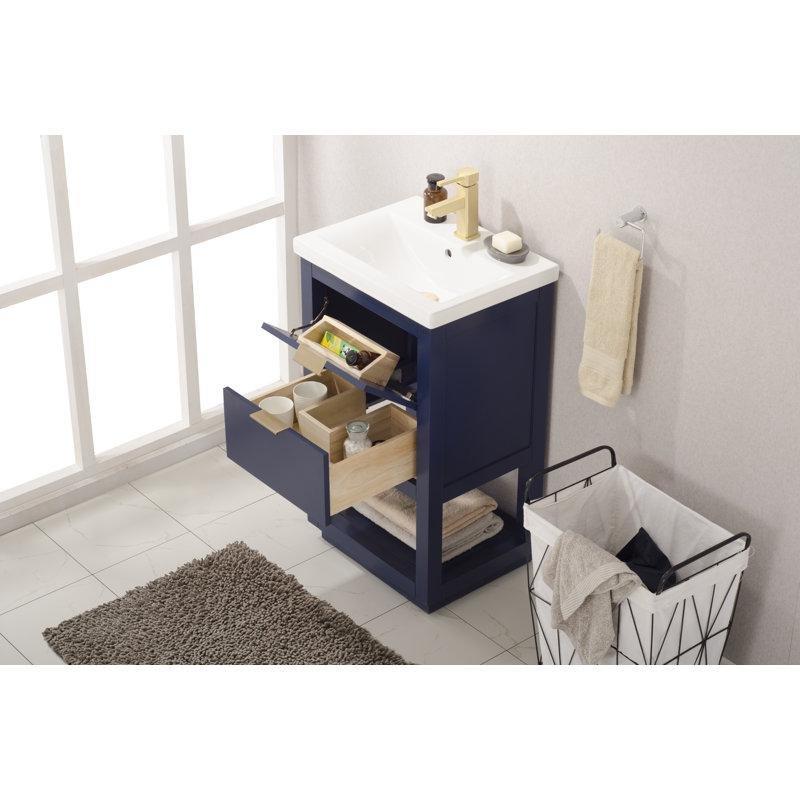 Beyaz Porselen Tezgahlı Masif Huş Ağacı Ayaklı Banyo Lavabo Dolabı - 51 cm - 199141