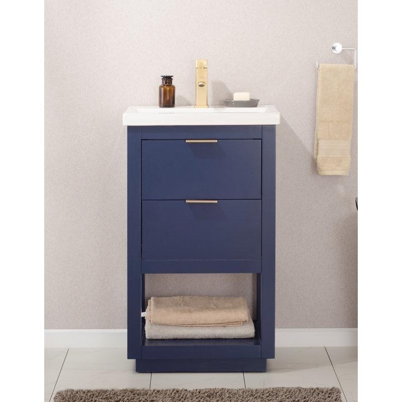 Beyaz Porselen Tezgahlı Masif Huş Ağacı Ayaklı Banyo Lavabo Dolabı - 51 cm - 199141