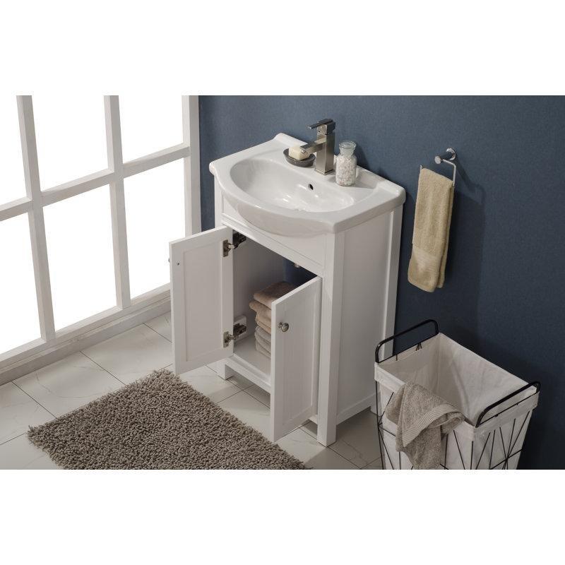Beyaz Porselen Tezgahlı Masif Huş Ağacı Dahili Lavabolu Banyo Dolabı - 61 cm - 200522