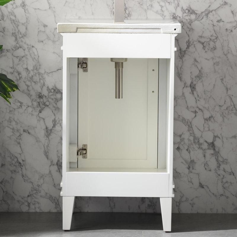 Beyaz Porselen Tezgahlı Masif Huş Ağacı Yavaş Kapanır Kapaklı Banyo Lavabo Dolabı - 51 cm - 200825