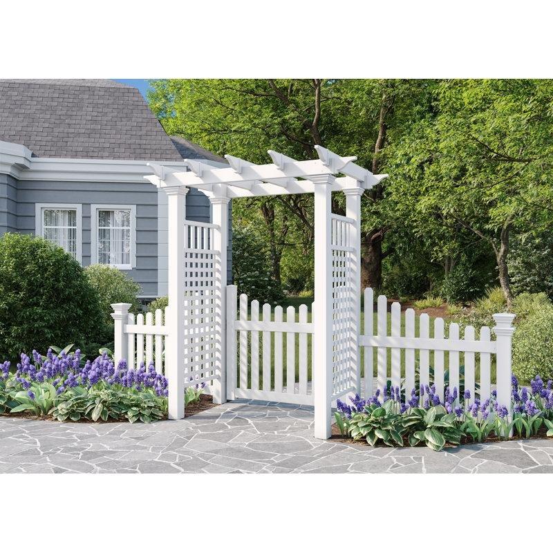 Beyaz PVC Çit Kanatlı Kemerli Bahçe Kapısı - 397 cm - 172552