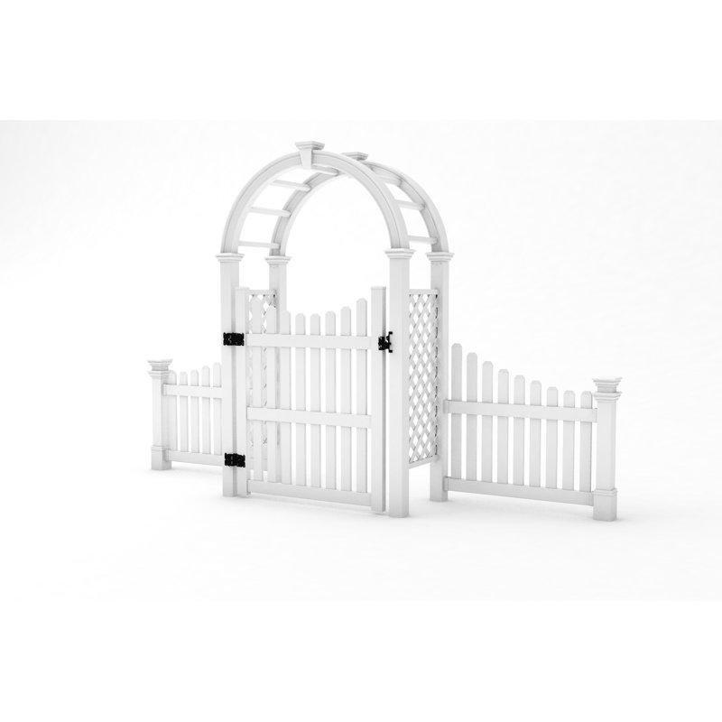 Beyaz PVC Kemerli ve Çit Kanatlı Bahçe Kapısı - 402x240 cm - 172669