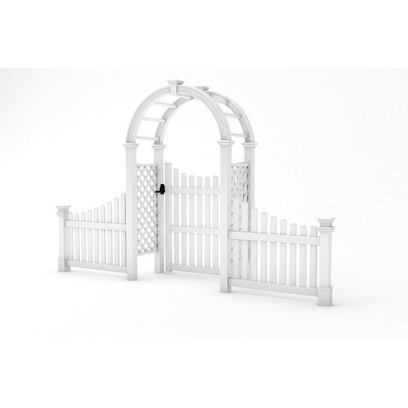 Beyaz PVC Kemerli ve Çit Kanatlı Bahçe Kapısı - 402x240 cm - 172669