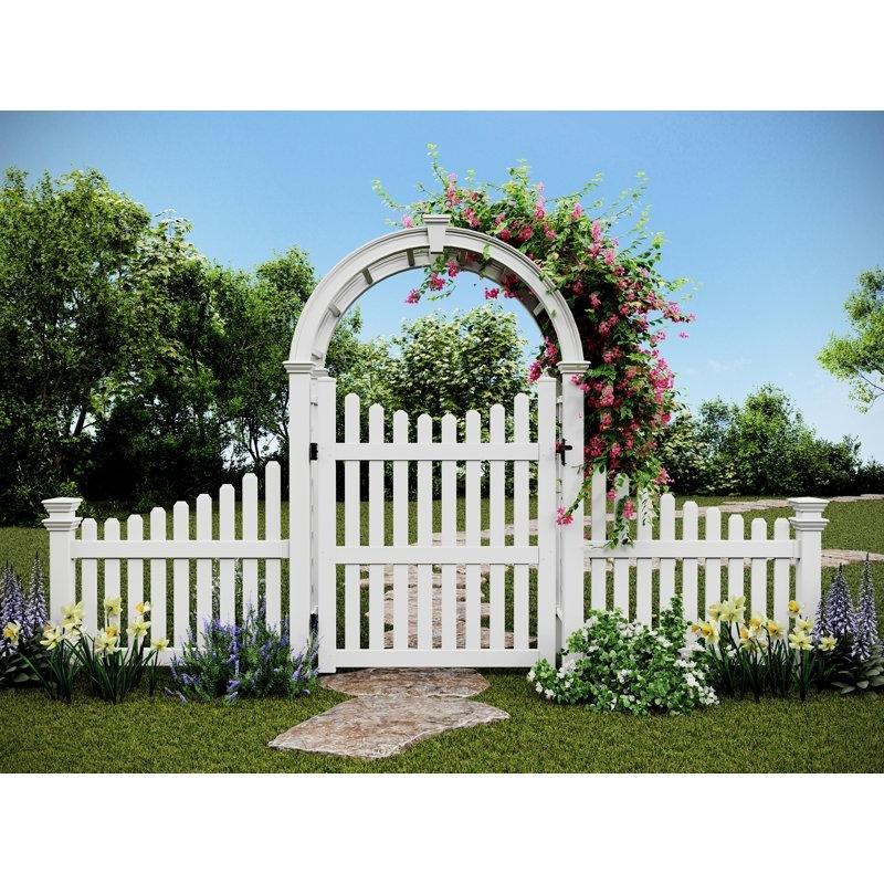 Beyaz PVC Kemerli ve Çit Kanatlı Bahçe Kapısı - 402x240 cm - 172669