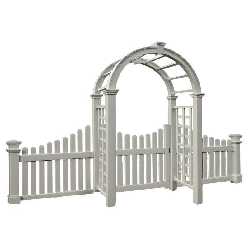 Beyaz PVC Kemerli ve Yan Kanatlı Bahçe Kapısı - 402x240 cm - 172673