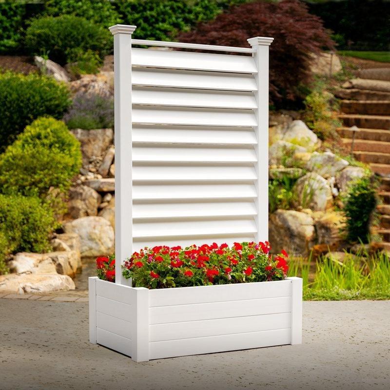 Beyaz PVC Saksılı Ayaklı Panjur Tasarımlı Bahçe Paravanı - 183x110 cm - 172789