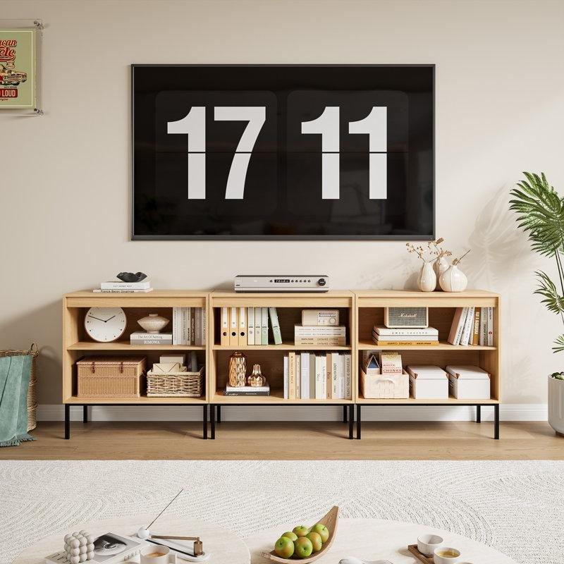 Beyaz Rattan Kapaklı Şömineli Ayarlanabilir Raflı TV Ünitesi - 241 cm - 221654