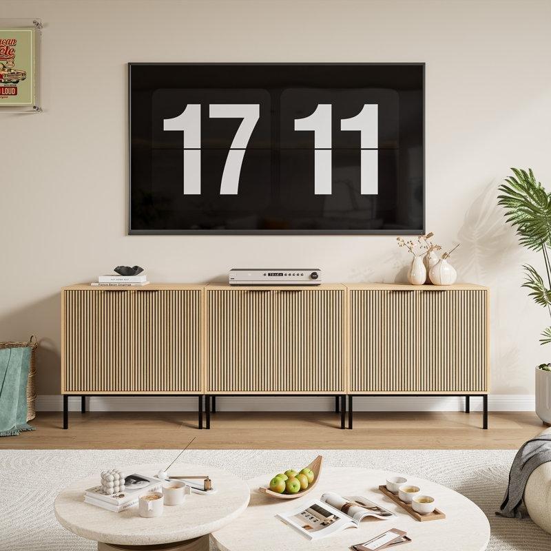 Beyaz Rattan Kapaklı Şömineli Ayarlanabilir Raflı TV Ünitesi - 241 cm - 221654