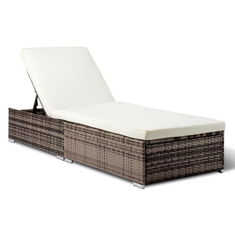 Beyaz Rattan Minderli Ayarlanabilir Sırtlıklı Şezlong - 195 cm - 170877