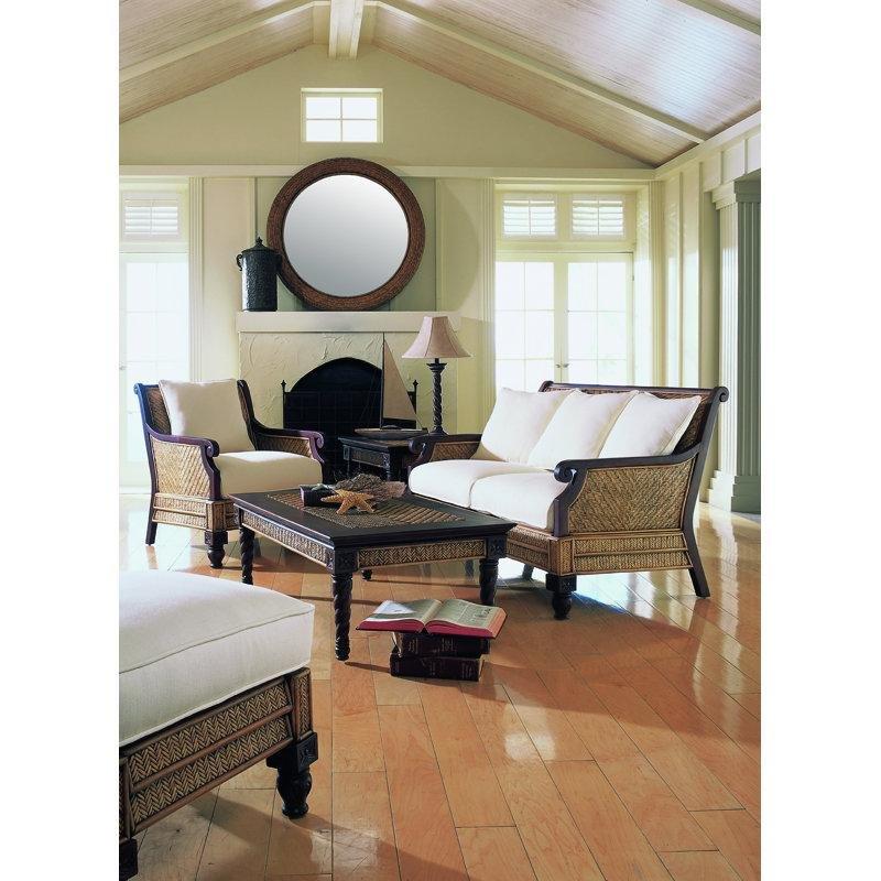 Beyaz Rattan ve Maun Ahşap Çiçek Oymalı İkili Koltuk - 133 cm - 205467