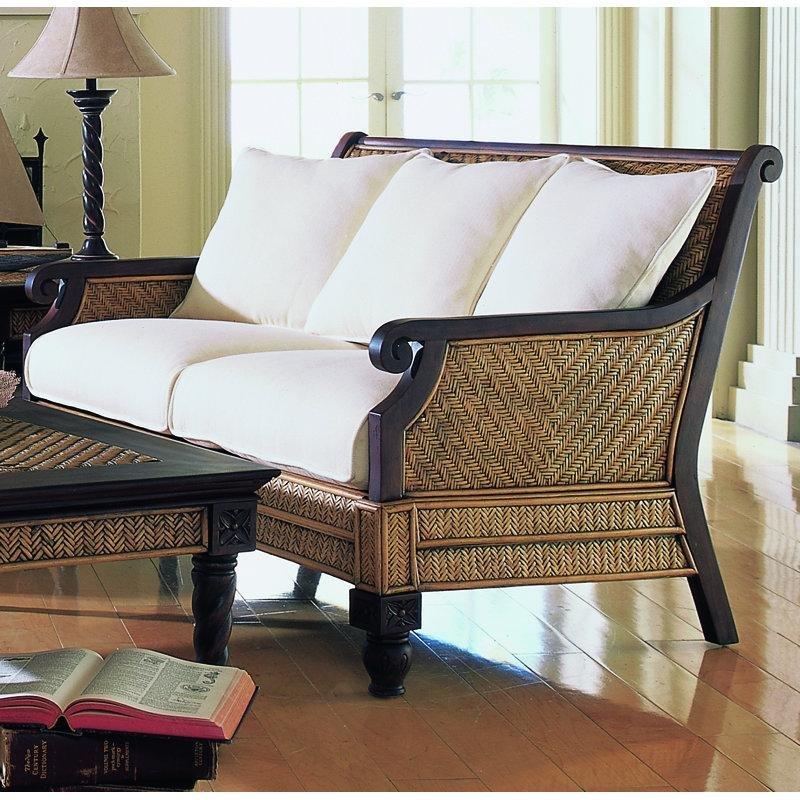 Beyaz Rattan ve Maun Ahşap Çiçek Oymalı İkili Koltuk - 133 cm - 205467