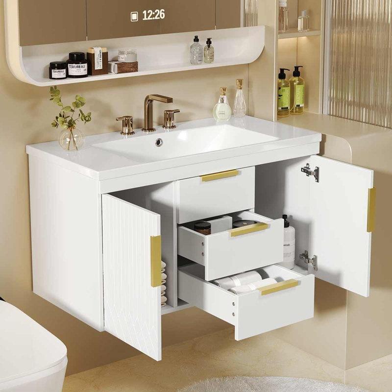 Beyaz Reçine Lavabolu MDF Duvara Monte 2 Çekmeceli Banyo Dolabı - 92 cm - 198264
