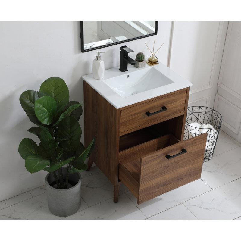 Beyaz Reçine Tezgahlı Masif Ahşap Ayaklı Çekmeceli Banyo Lavabo Dolabı - 61 cm - 198474