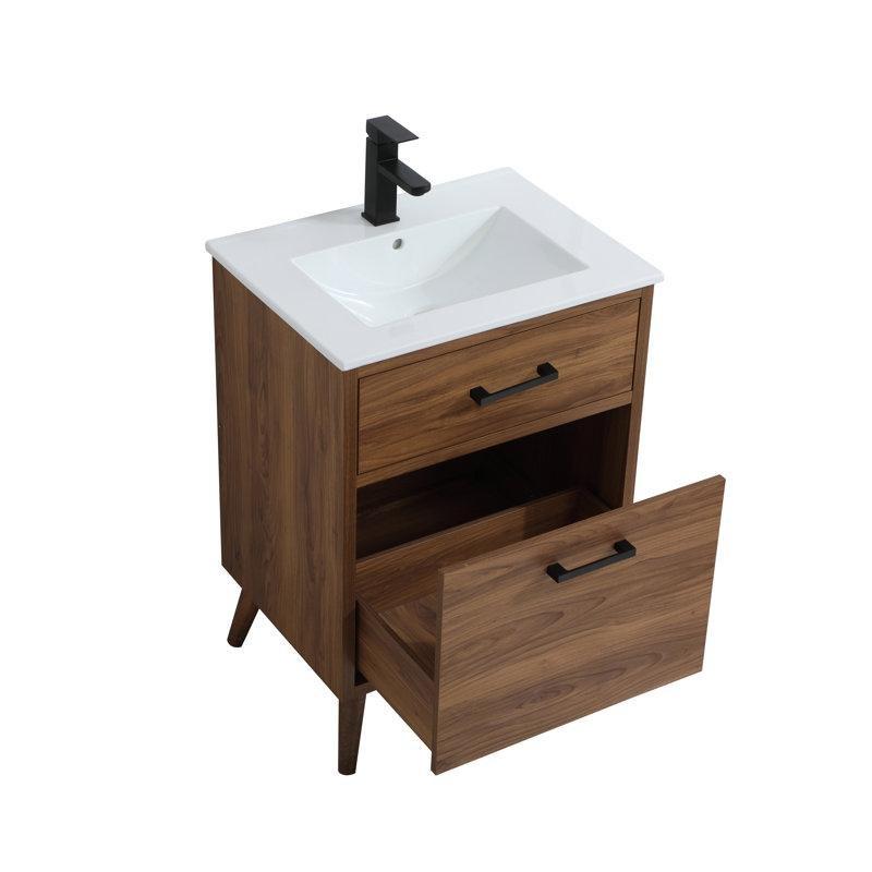 Beyaz Reçine Tezgahlı Masif Ahşap Ayaklı Çekmeceli Banyo Lavabo Dolabı - 61 cm - 198474