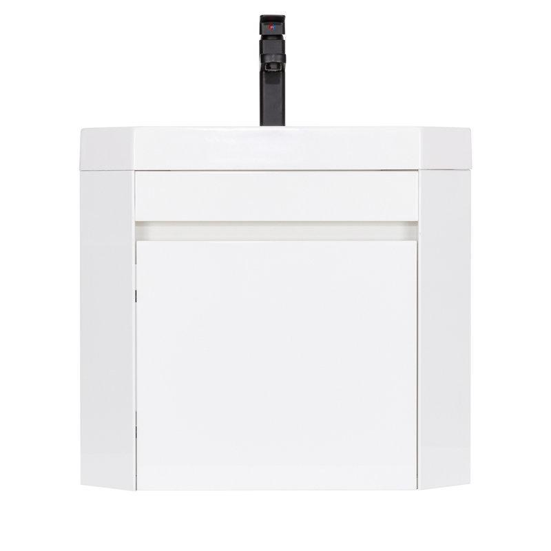 Beyaz Reçine Tezgahlı Siyah Bataryalı Köşe Duvara Monte Banyo Lavabo Dolabı - 41 cm - 199130