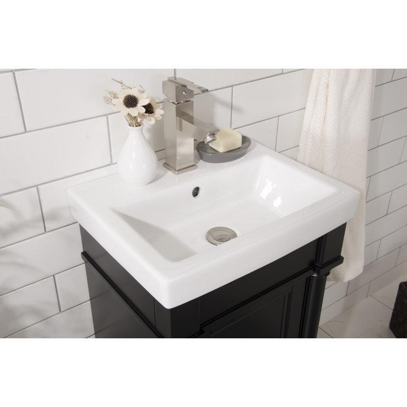 Beyaz Seramik Tezgahlı Ahşap Yavaş Kapanır Ayaklı Banyo Lavabo Dolabı - 45 cm - 201240