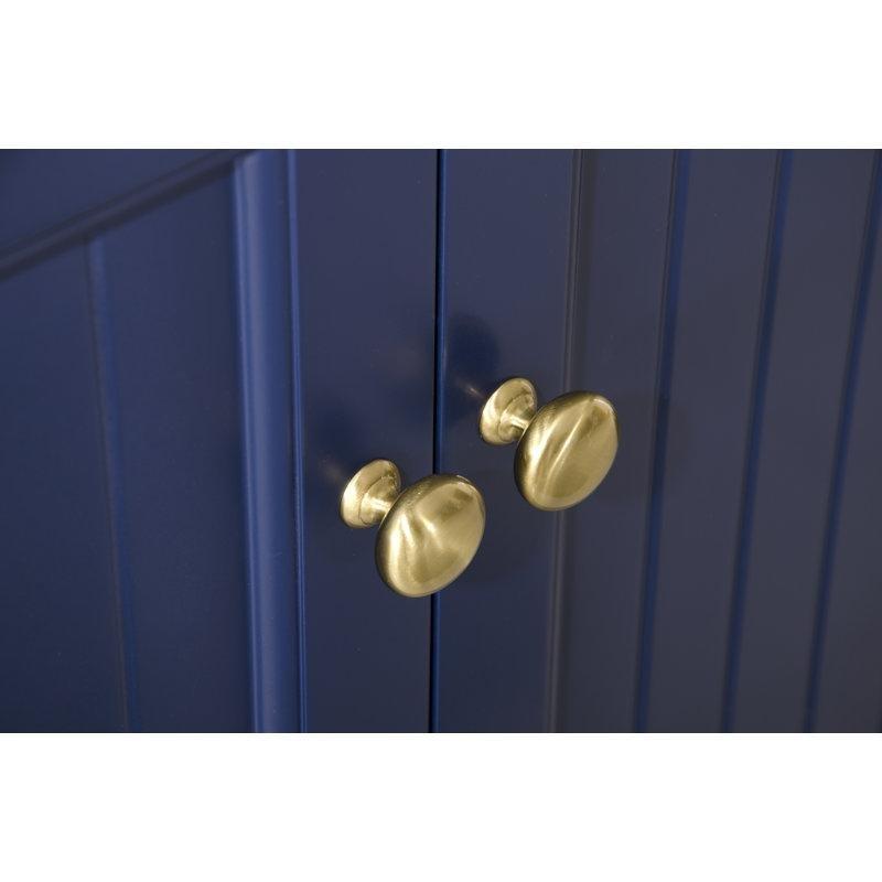 Beyaz Seramik Tezgahlı Gold Kulplu Masif Ahşap Ayaklı Banyo Lavabo Dolabı - 61 cm - 200508