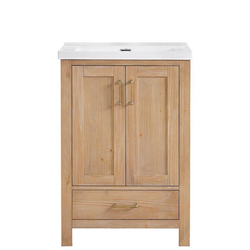 Beyaz Seramik Tezgahlı Masif Ahşap Ayaklı Çekmeceli Banyo Lavabo Dolabı - 60 cm - 200363
