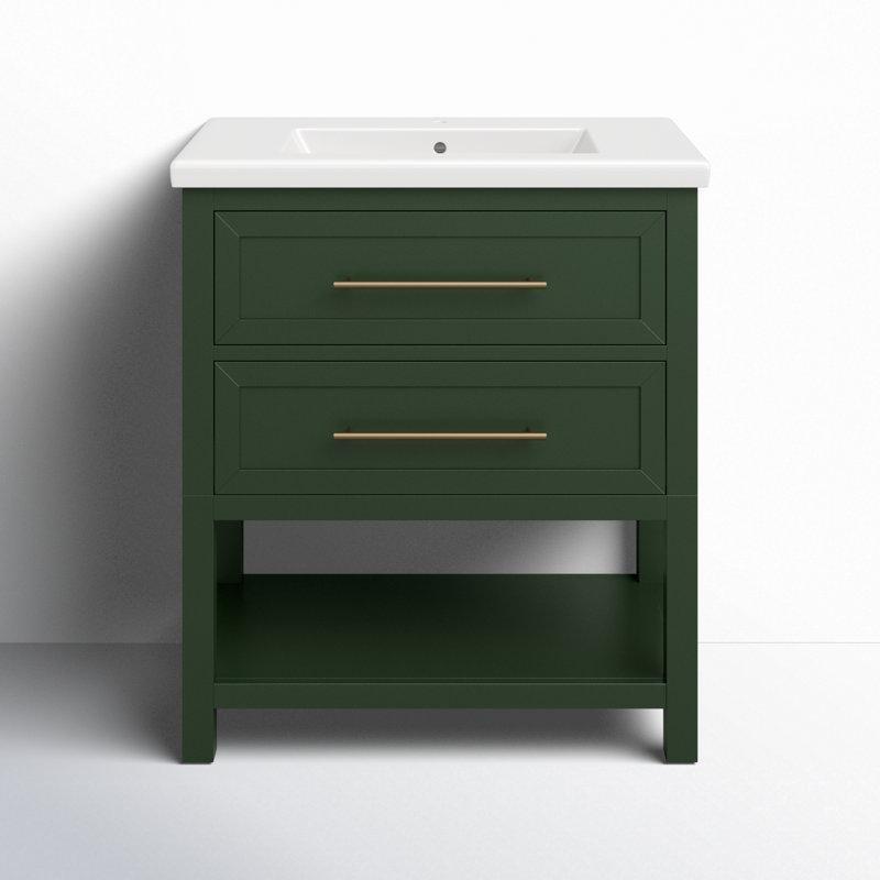 Beyaz Seramik Tezgahlı Masif Ahşap Ayaklı Çekmeceli Banyo Lavabo Dolabı - 77 cm - 199526