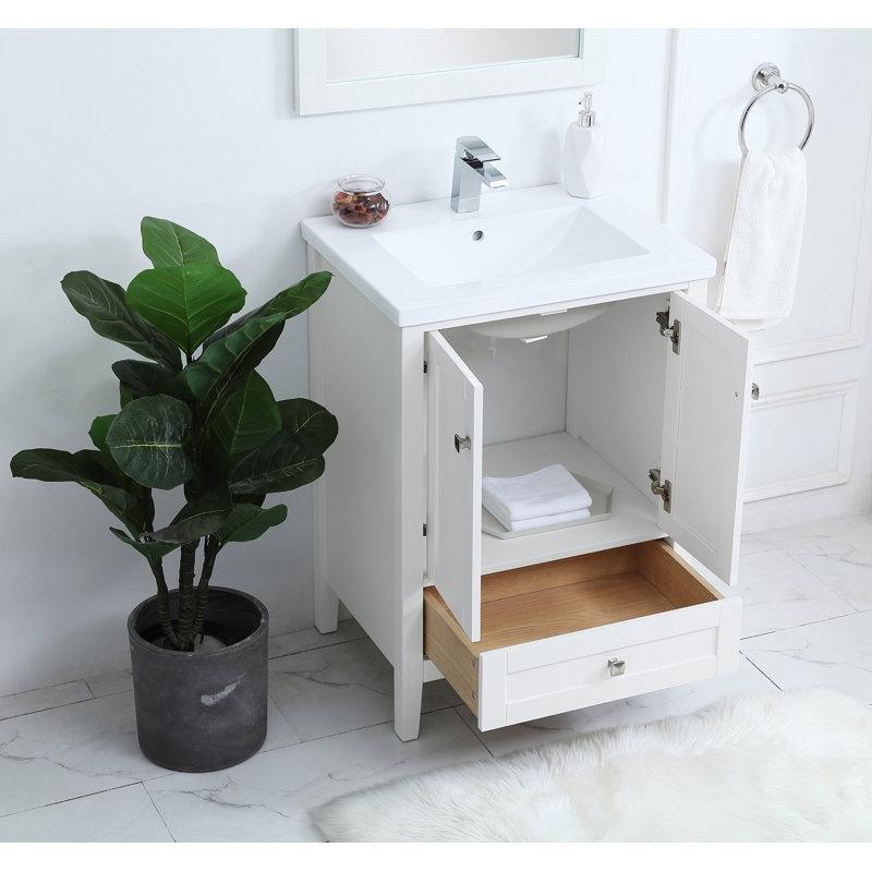 Beyaz Seramik Tezgahlı Masif Kavak ve MDF Çekmeceli Ayaklı Banyo Lavabo Dolabı - 61 cm - 201112