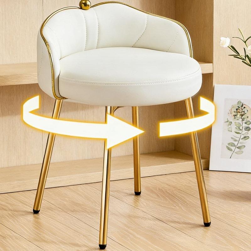 Beyaz Suni Deri Gold Detaylı Döner Makyaj Masası Pufu - 233879