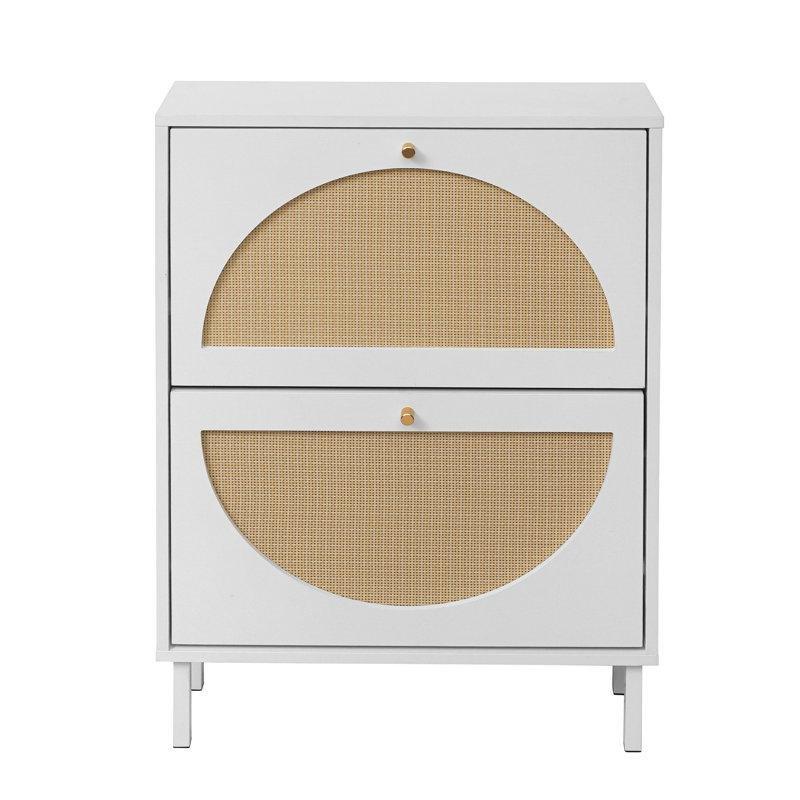 Beyaz Sunta ve Rattan Gold Kulplu Minimalist Ayakkabılık - 61x18x88 cm - 228451